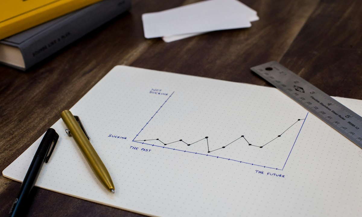 A hand-drawn line chart on paper. A board trusts a number you will measure again more than a forecast.